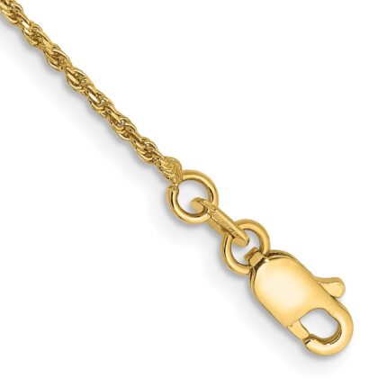 14K 1.15mm Diamond-cut Machine Made Rope with Lobster Clasp Anklet