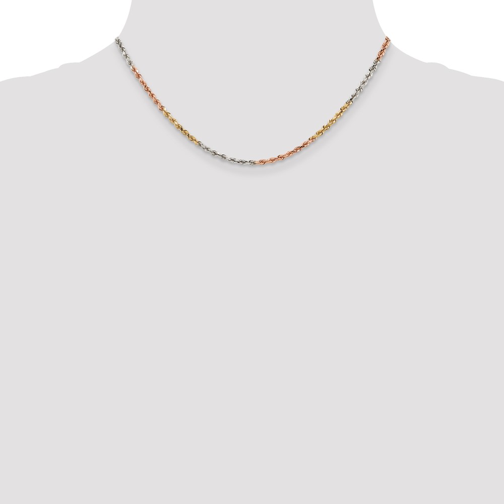 14K Tri-colored 2.9mm Diamond-cut Rope with Lobster Clasp Chain - Image 4