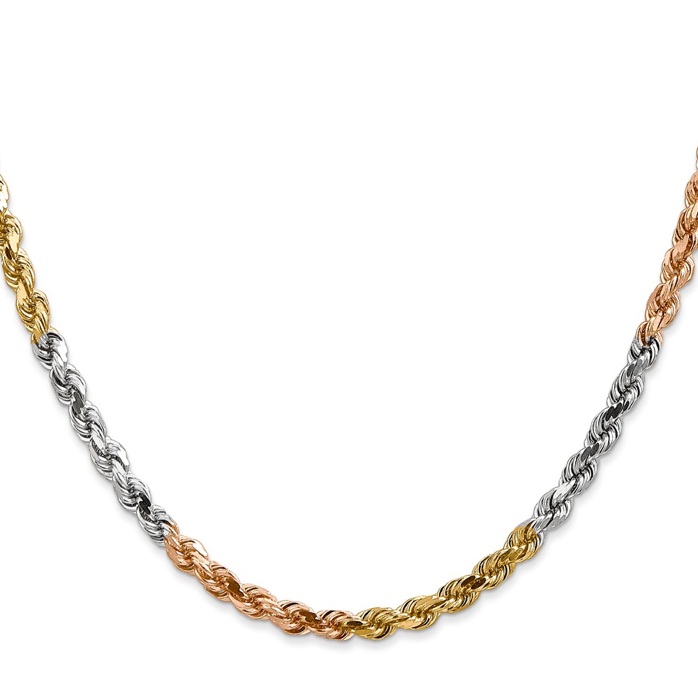 14K Tri-colored 4mm Diamond-cut Rope with Lobster Clasp Chain - Image 2