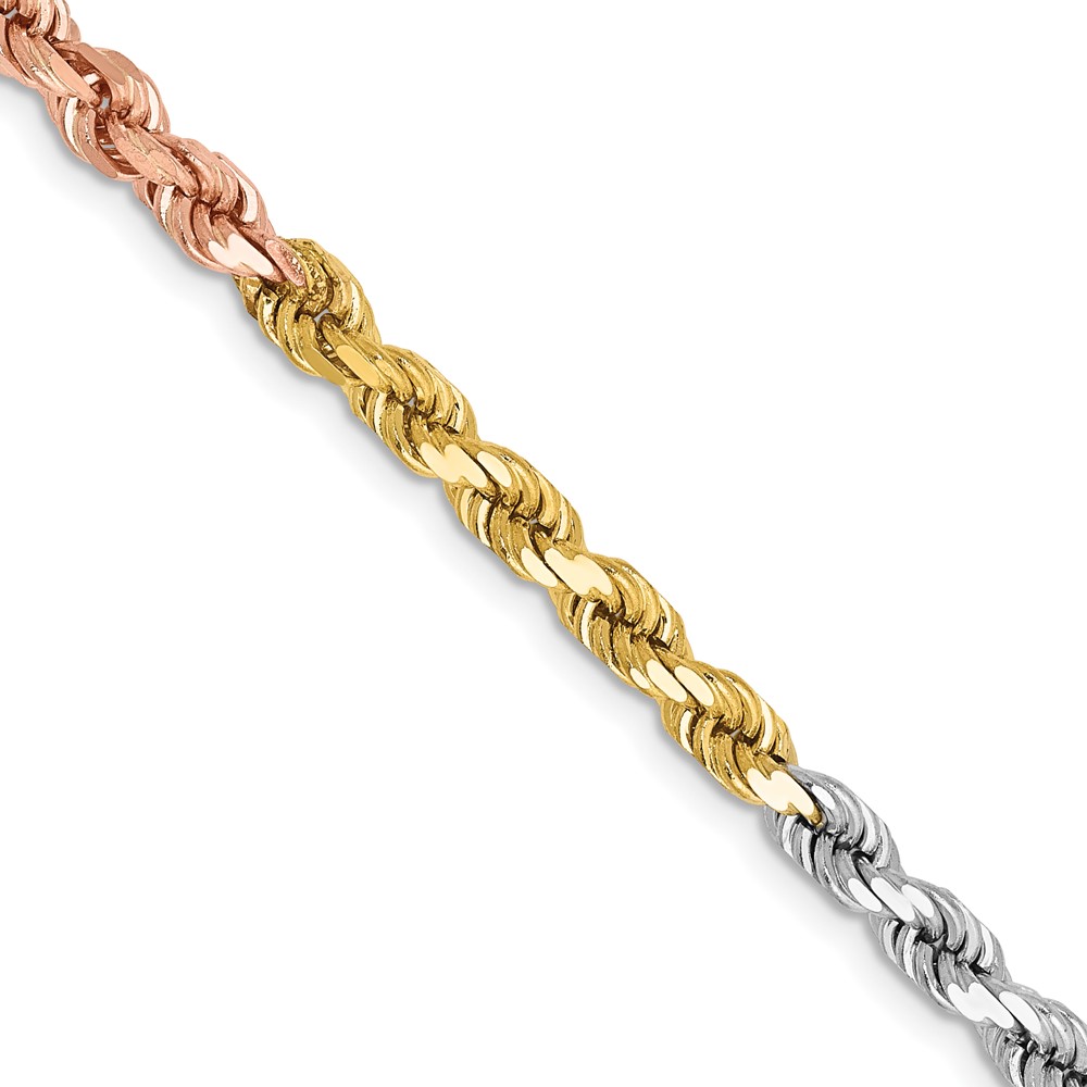 14K Tri-colored 4mm Diamond-cut Rope with Lobster Clasp Chain - Image 1