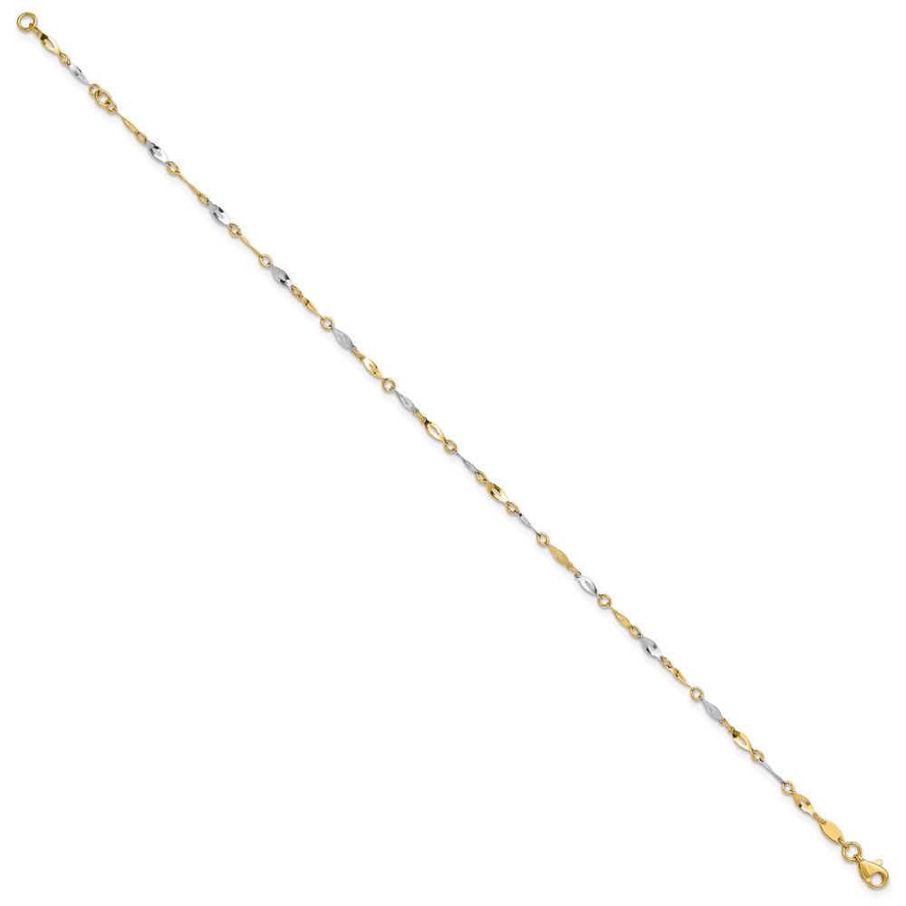 10k Two-Tone Polished Fancy Link Plus Extender - Total  Anklet - Image 2