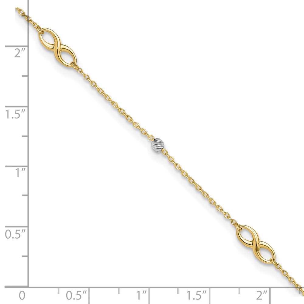 10K Two-Tone Infinity and Diamond-cut Beads Plus Extender - Total Anklet - Image 5