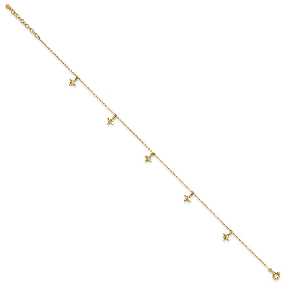10k Polished Diamond-cut Star Dangles 5-Station Plus Extender - Total Anklet - Image 2