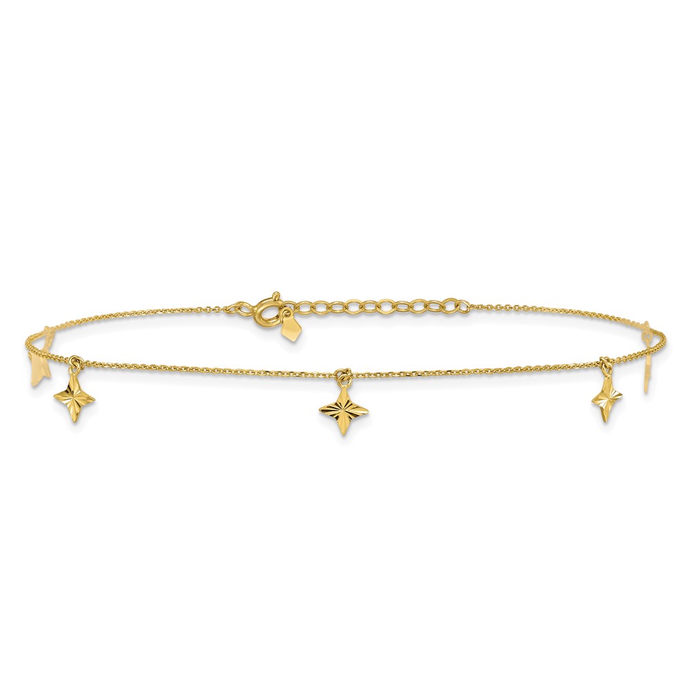 10k Polished Diamond-cut Star Dangles 5-Station Plus Extender - Total Anklet - Image 3