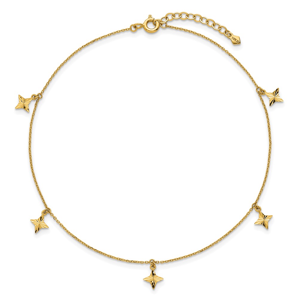 10k Polished Diamond-cut Star Dangles 5-Station Plus Extender - Total Anklet - Image 4