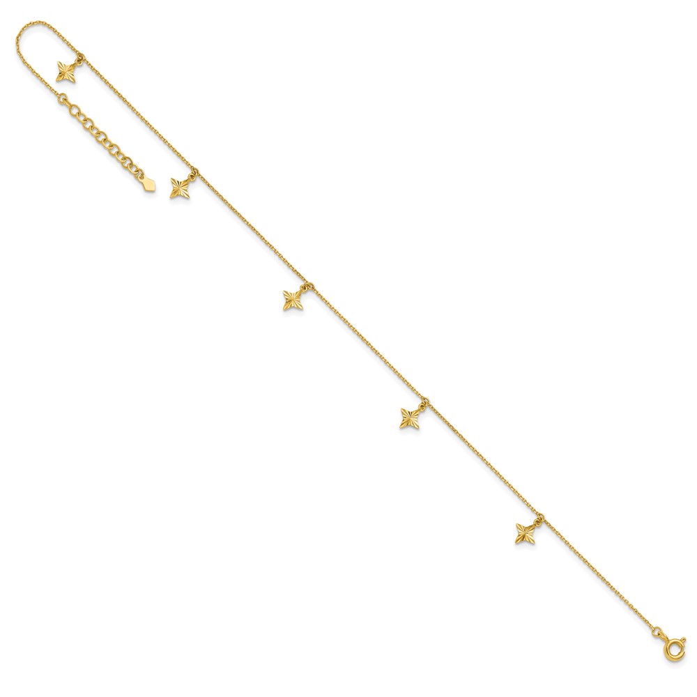 10k Polished Diamond-cut Star Dangles 5-Station Plus Extender - Total Anklet - Image 5