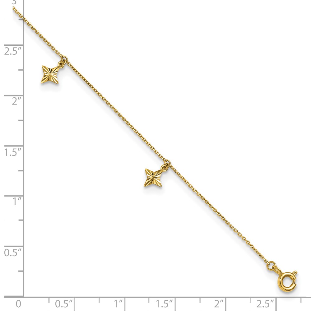 10k Polished Diamond-cut Star Dangles 5-Station Plus Extender - Total Anklet - Image 6