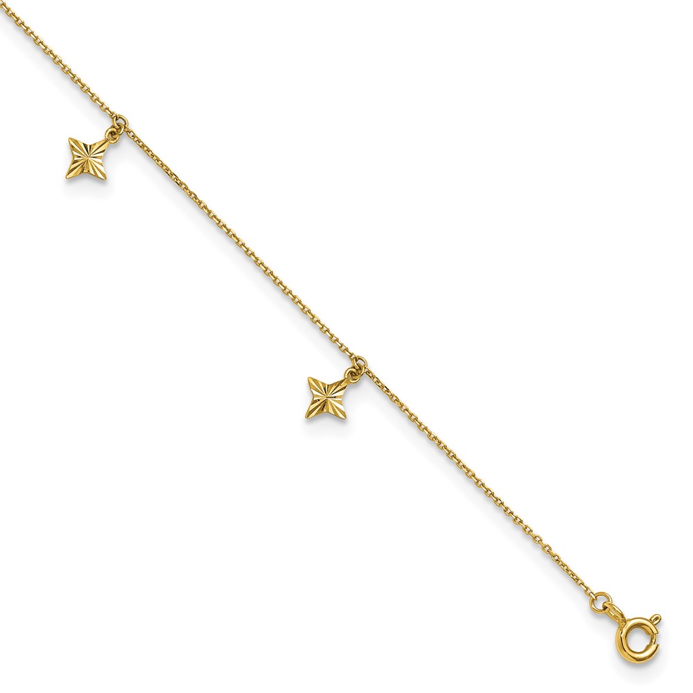 10k Polished Diamond-cut Star Dangles 5-Station Plus Extender - Total Anklet - Image 1
