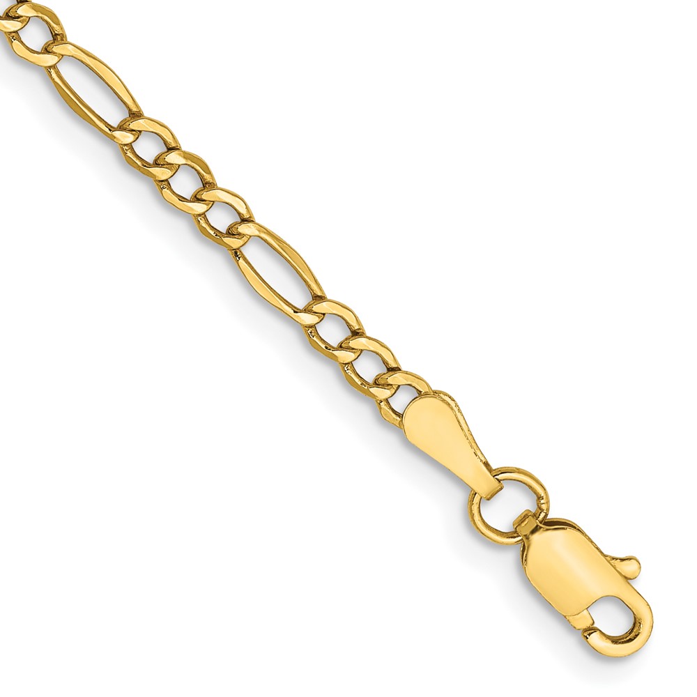 10k 2.5mm Semi-Solid Figaro Chain Anklet - Image 1