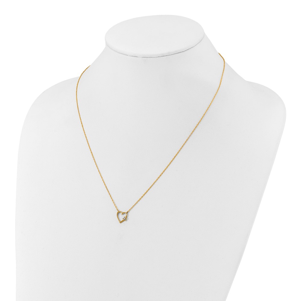 10K Polished CZ Heart Necklace - Image 3