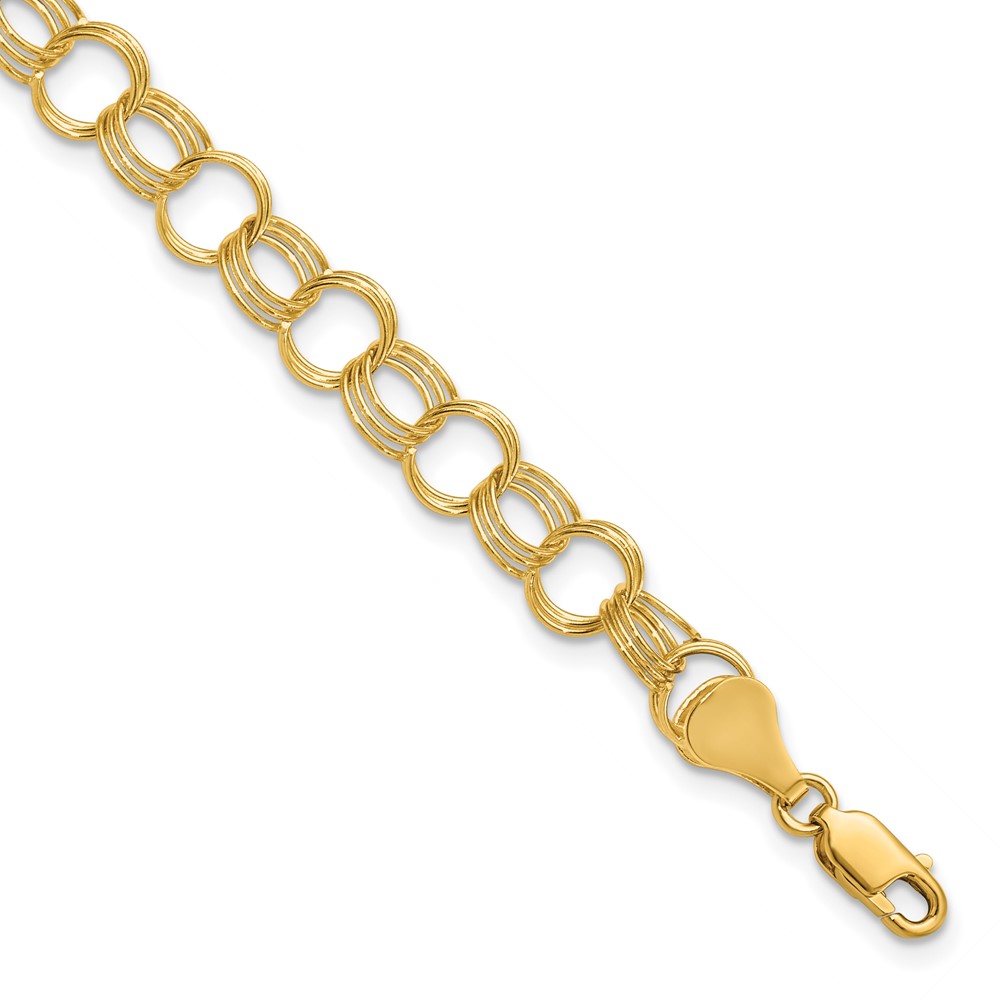 10k Solid Triple Link Charm Bracelet - Image 1