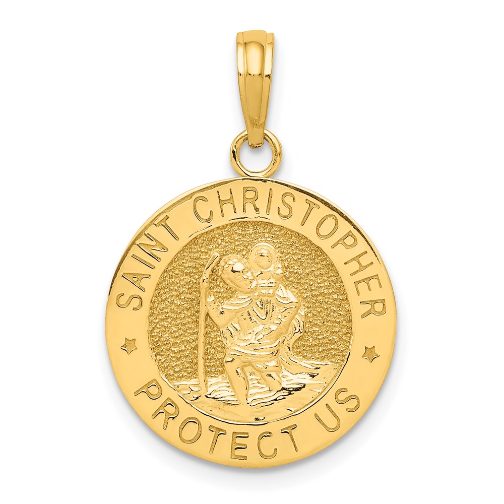 14k Polished Solid Saint Christopher Medal Round Pendant - Image 1