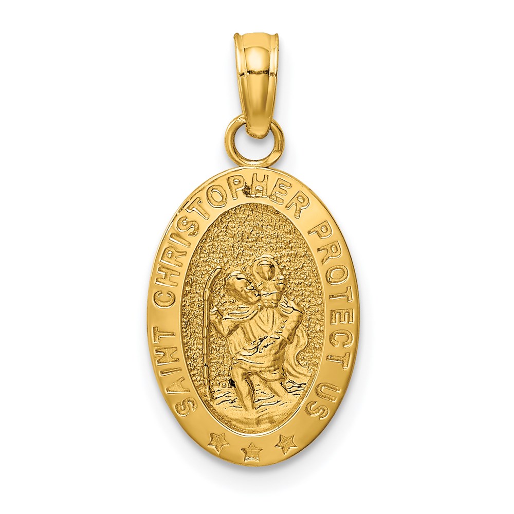 14k Polished Solid Saint Christopher Medal Oval Pendant - Image 1