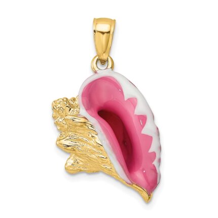 14K 3-D Pink and White Enamel Conch Shell Charm