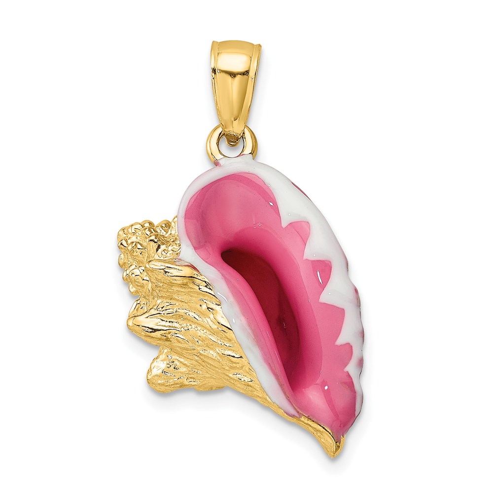 14K 3-D Pink and White Enamel Conch Shell Charm - Image 1