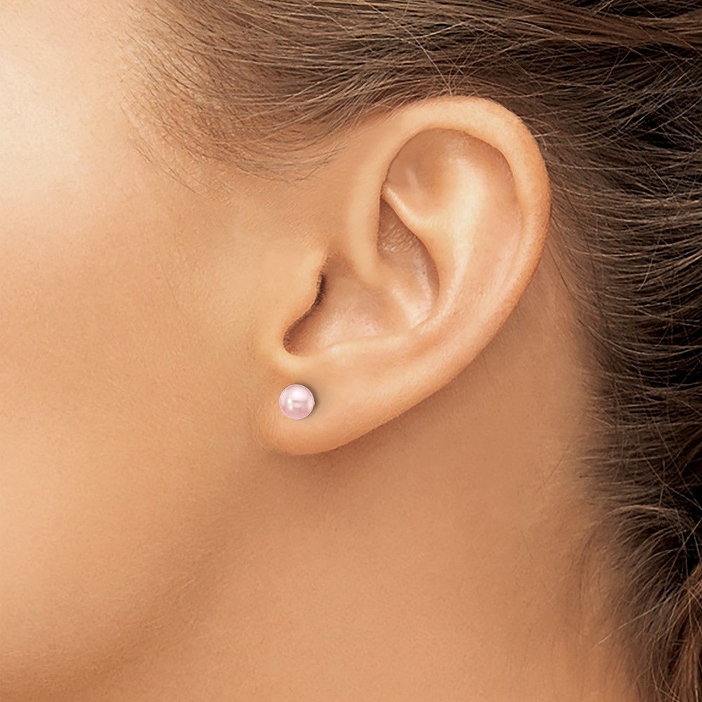 14k 5-6mm Purple Round Freshwater Cultured Pearl Stud Post Earrings - Image 3