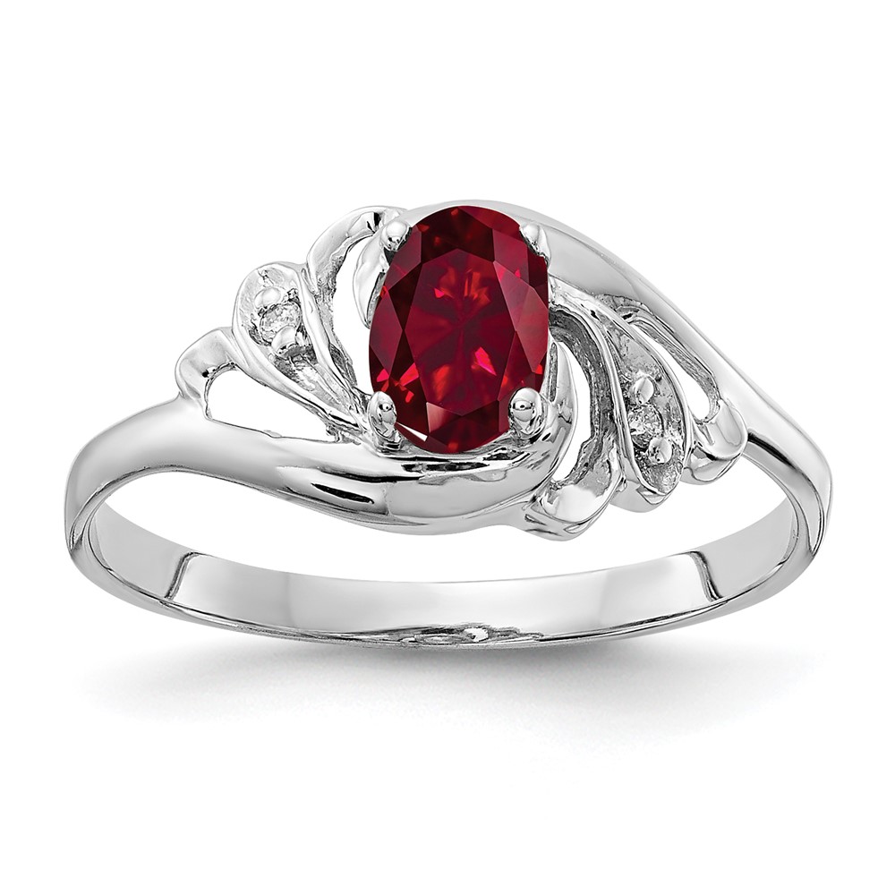 14k White Gold 6x4mm Oval Created Ruby AA Diamond ring - Image 1