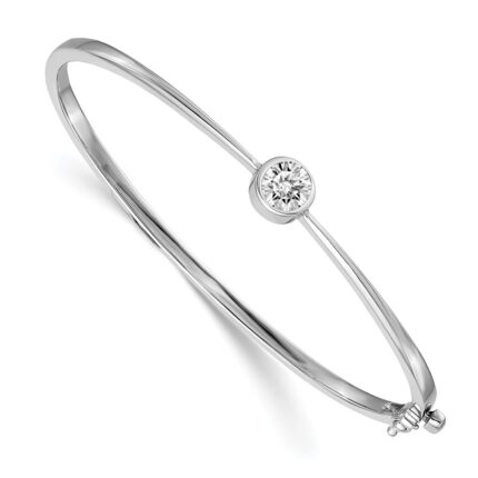 14k White Gold Holds 1 carat 6.0mm Round Stone Hinged Oval Bangle Bracelet Mounting