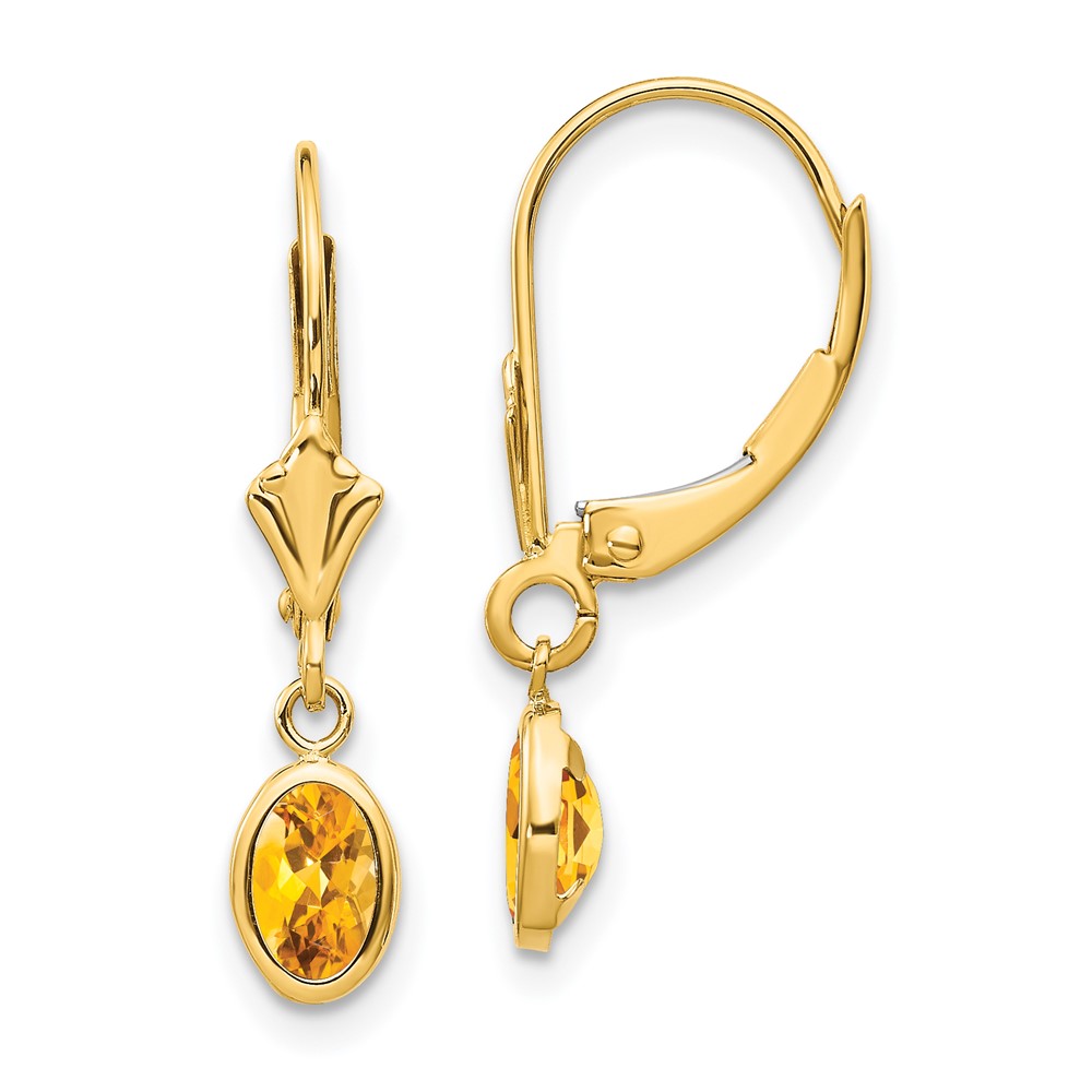 14k 6x4 Oval Bezel November/Citrine Leverback Earrings - Image 1