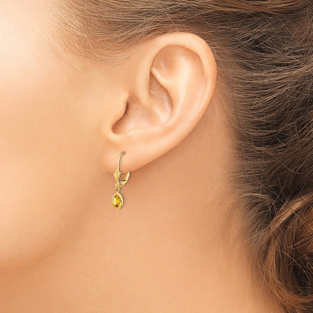 14k 6x4 Oval Bezel November/Citrine Leverback Earrings - Image 3