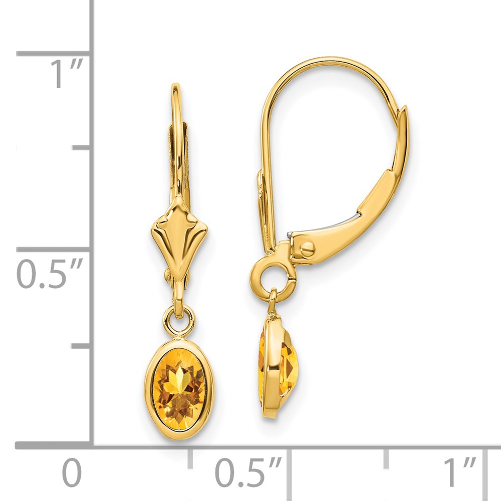 14k 6x4 Oval Bezel November/Citrine Leverback Earrings - Image 4