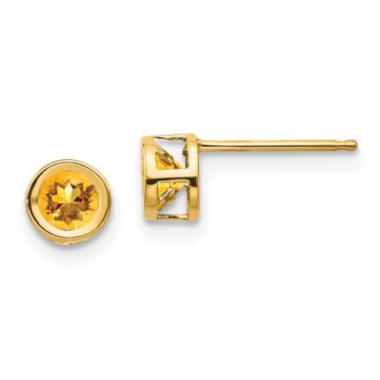 14k 4mm Round Bezel November/Citrine Post Earrings