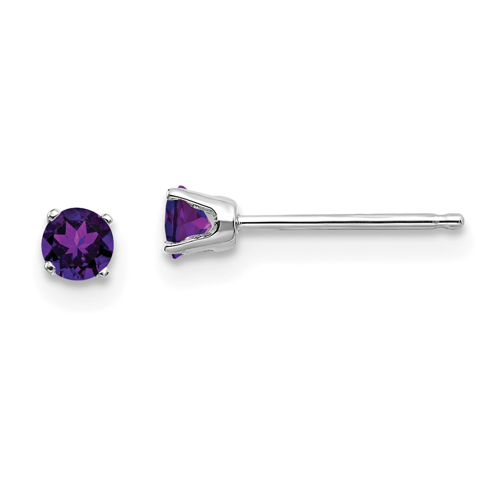14k White Gold 3mm Round February/Amethyst Stud Earrings - Image 1
