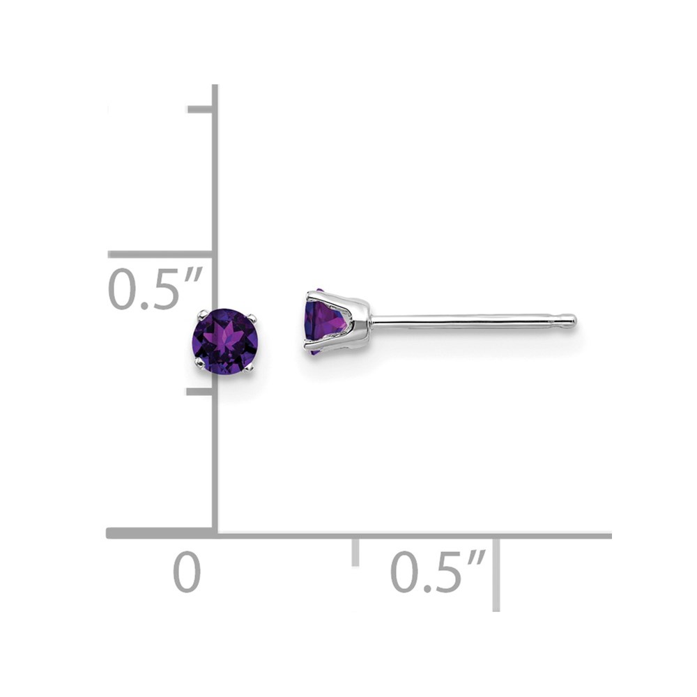 14k White Gold 3mm Round February/Amethyst Stud Earrings - Image 4