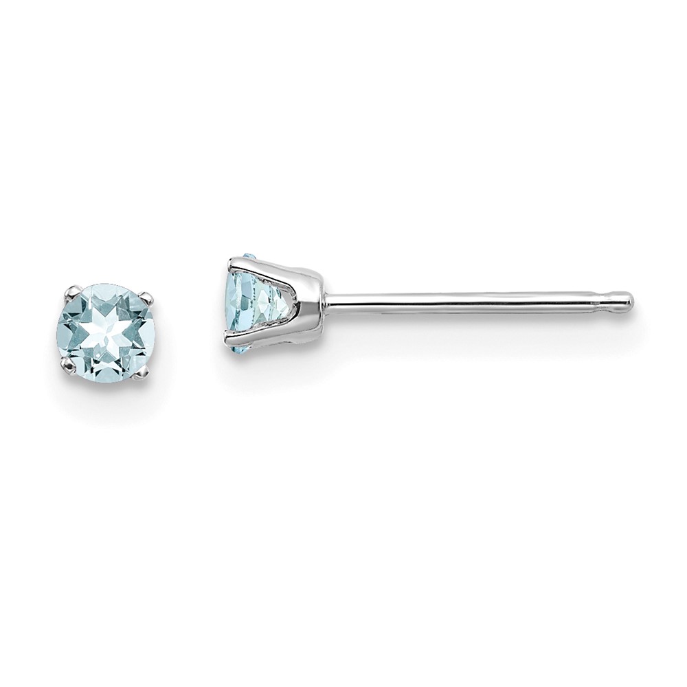 14k White Gold 3mm Round March/Aquamarine Stud Earrings - Image 1