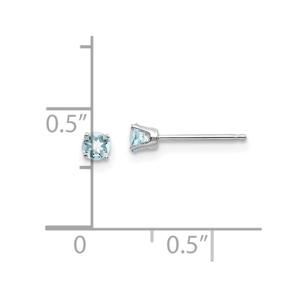14k White Gold 3mm Round March/Aquamarine Stud Earrings - Image 4