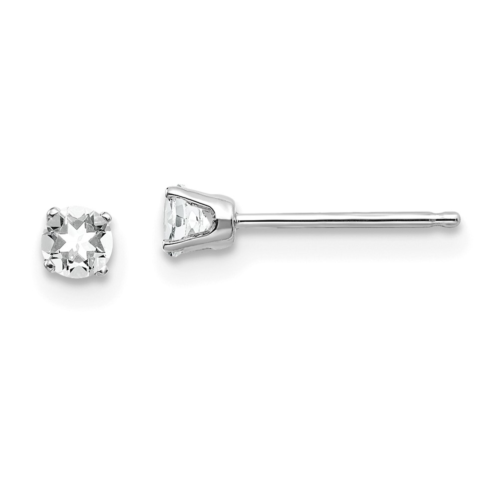 14k White Gold 3mm Round April/White Topaz Stud Earrings - Image 1