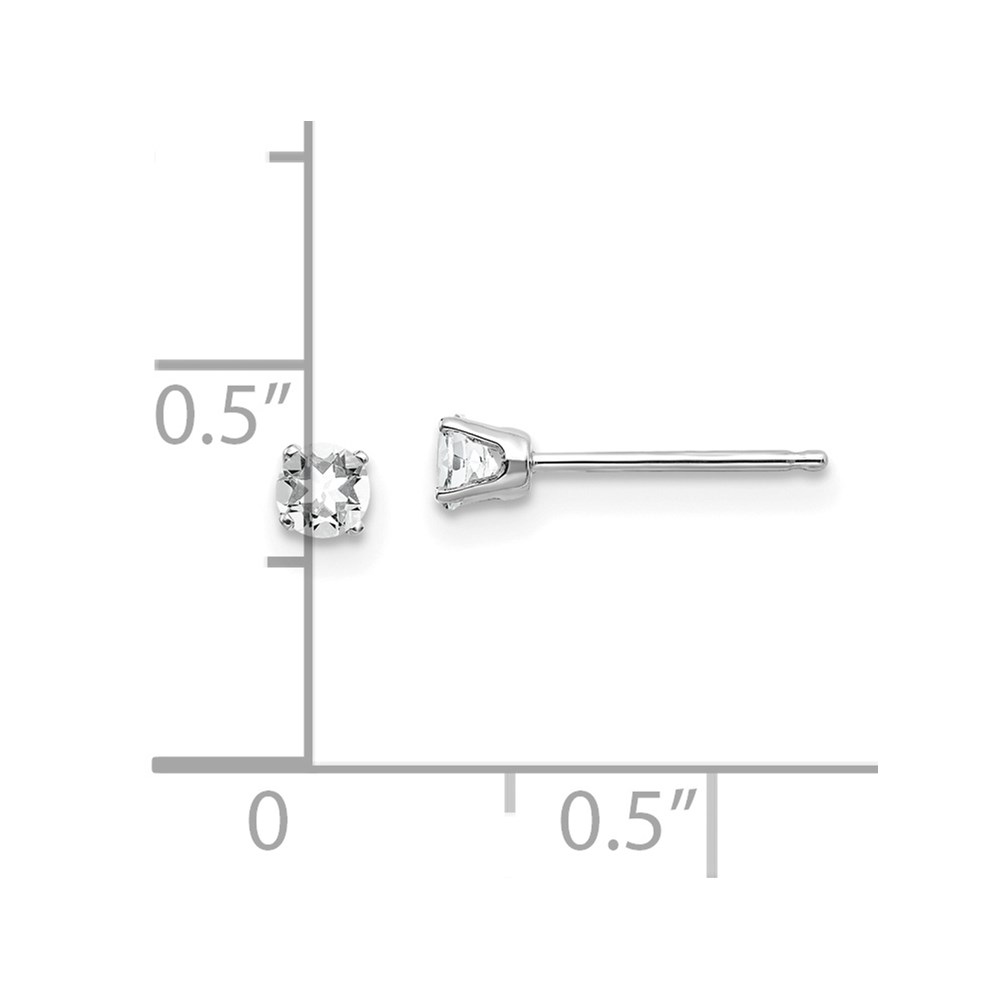 14k White Gold 3mm Round April/White Topaz Stud Earrings - Image 4