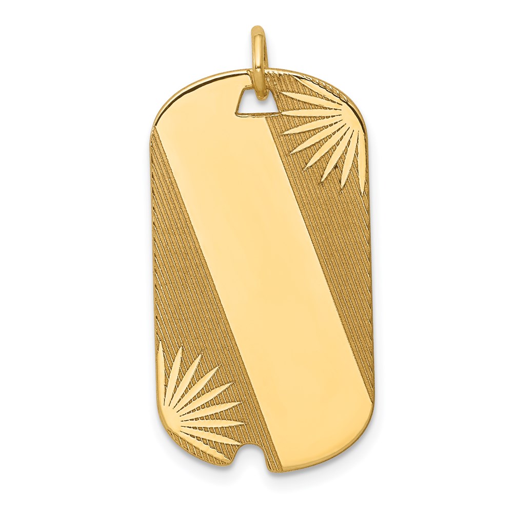 XM301-2.jpg 14k Patterned Sunburst with Diagonal Stripe .013 Gauge Engravable 28x15mm Dog Tag Disc Charm - Image 1