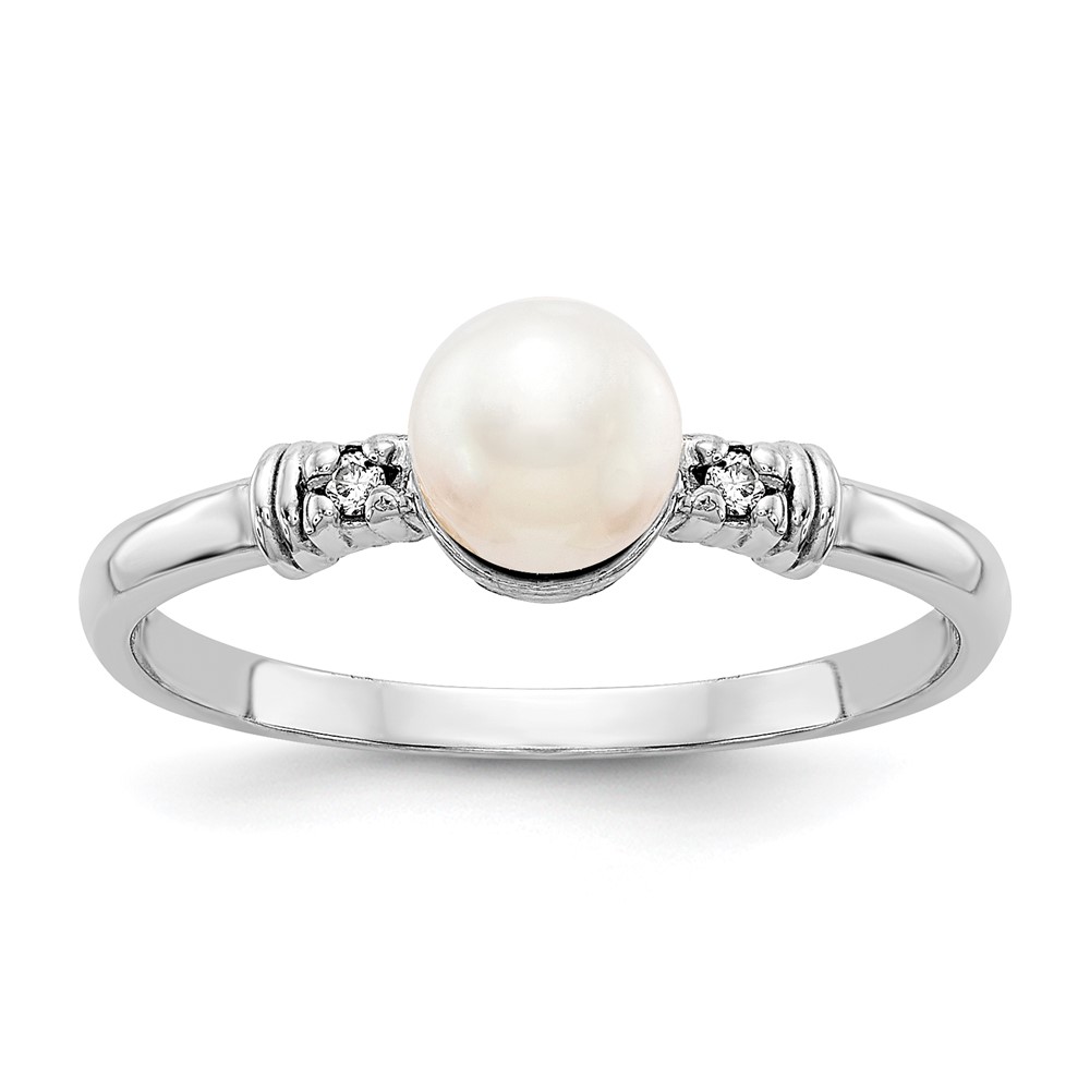 14k White Gold 5mm FW Cultured Pearl AA Diamond ring - Image 1