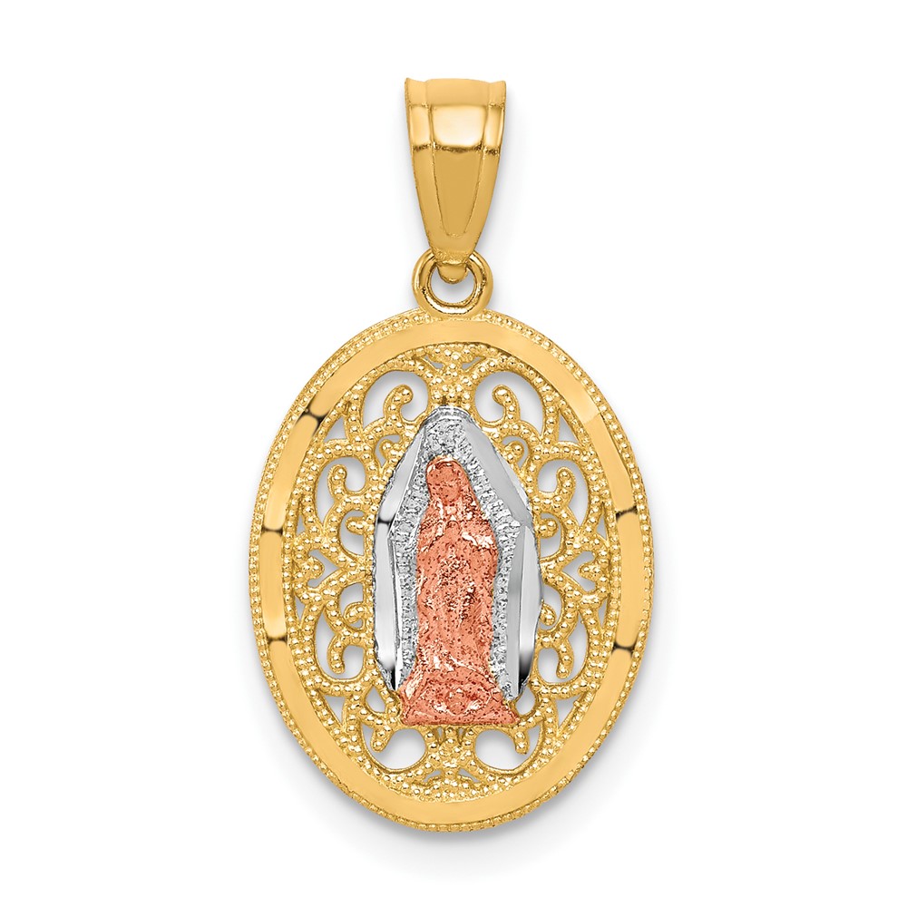 10C1044.jpg 10k Two-tone with White Rhodium Our Lady of Guadalupe Pendant - Image 1