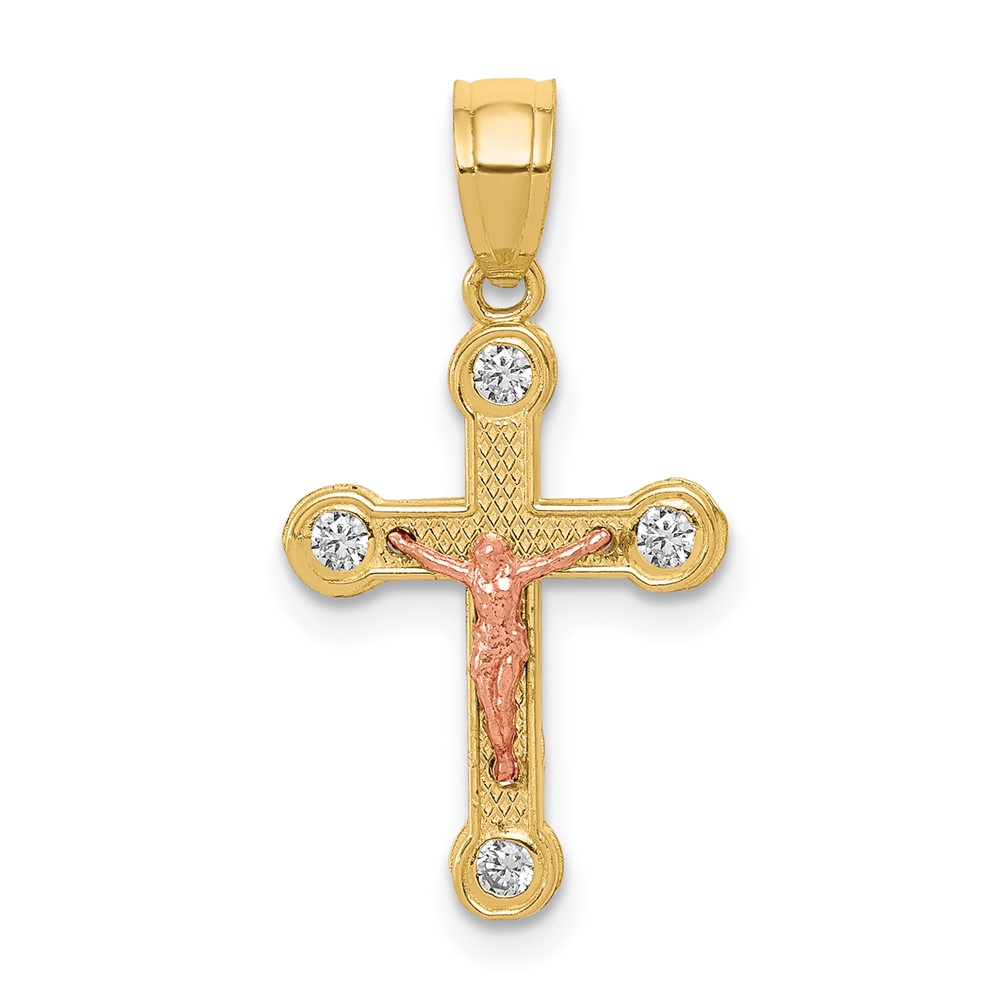 10C1062.jpg 10k Two-tone Yellow and Rose Gold CZ Crucifix Pendant - Image 1
