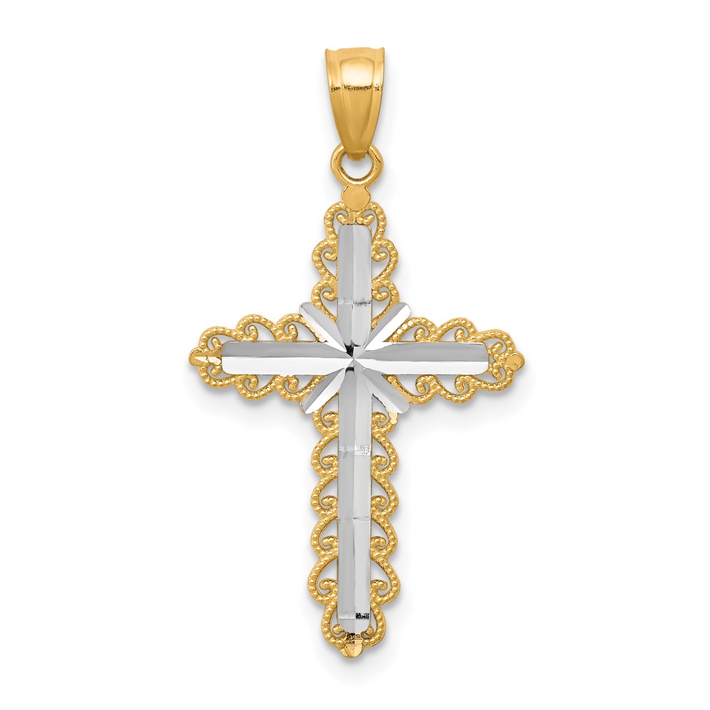 10C1125.jpg 10K w/ Rhodium Diamond-Cut Cross Pendant - Image 1