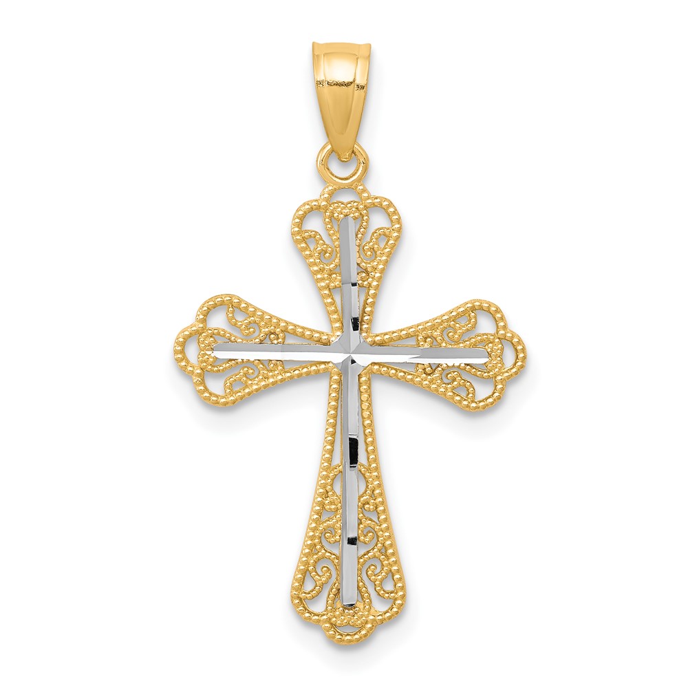 10C1126.jpg 10K w/ Rhodium Diamond-Cut Cross Pendant - Image 1
