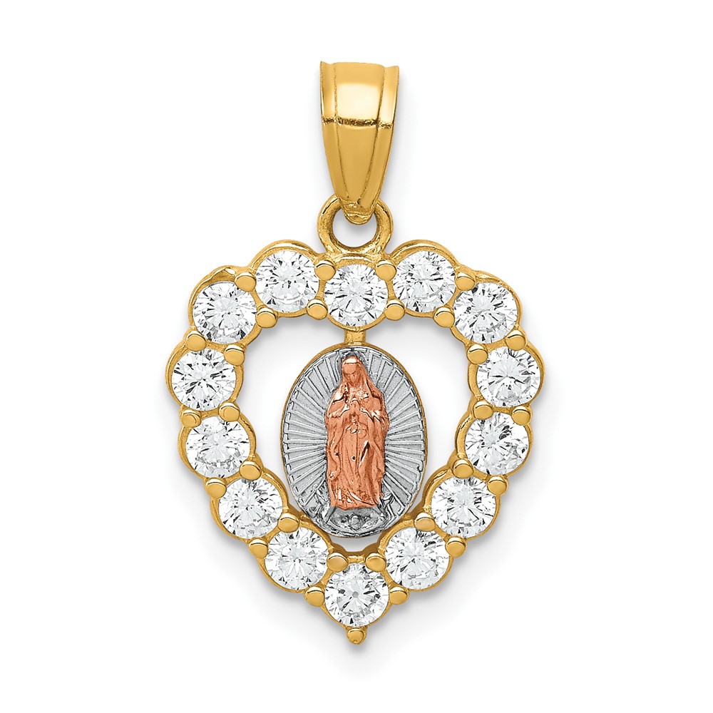 10C1447.jpg 10K Two-Tone W/White Rhodium CZ Guadalupe Heart Pendant - Image 1