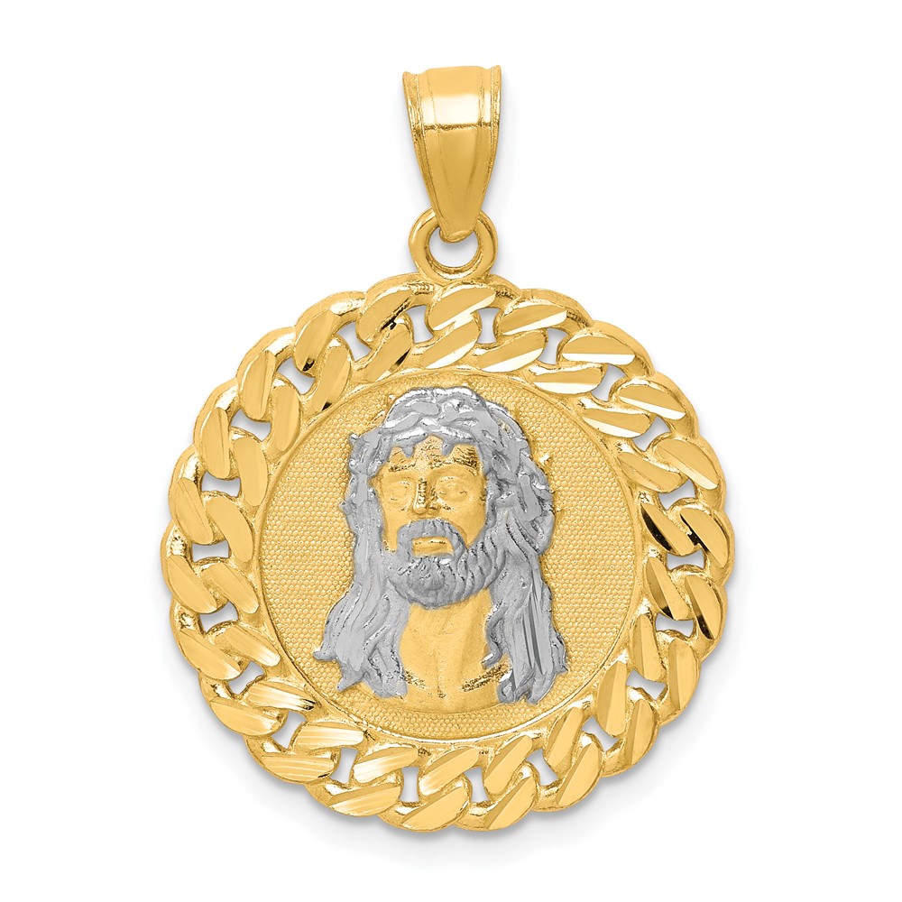 10C1460.jpg 10K D/C w/Rhodium Jesus Face Pendant - Image 1