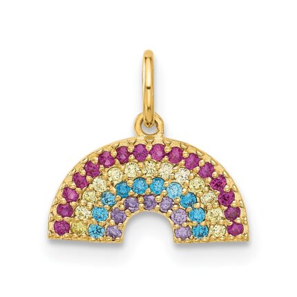 10K Polished CZ Rainbow Charm