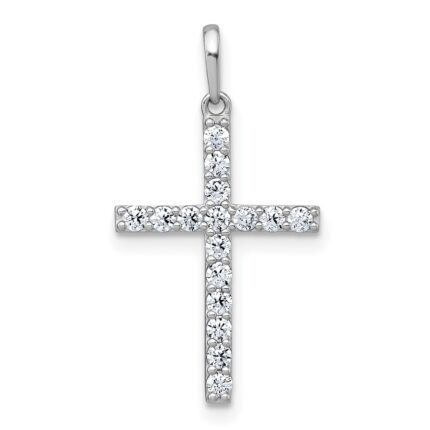 10k White Gold Polished CZ Latin Cross Pendant