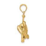 10K Polished 3-D Glove/Bat/Ball Baseball Pendant - Image 2