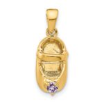 10K 3-D June Synthetic Stone Engraveable Baby Shoe Charm