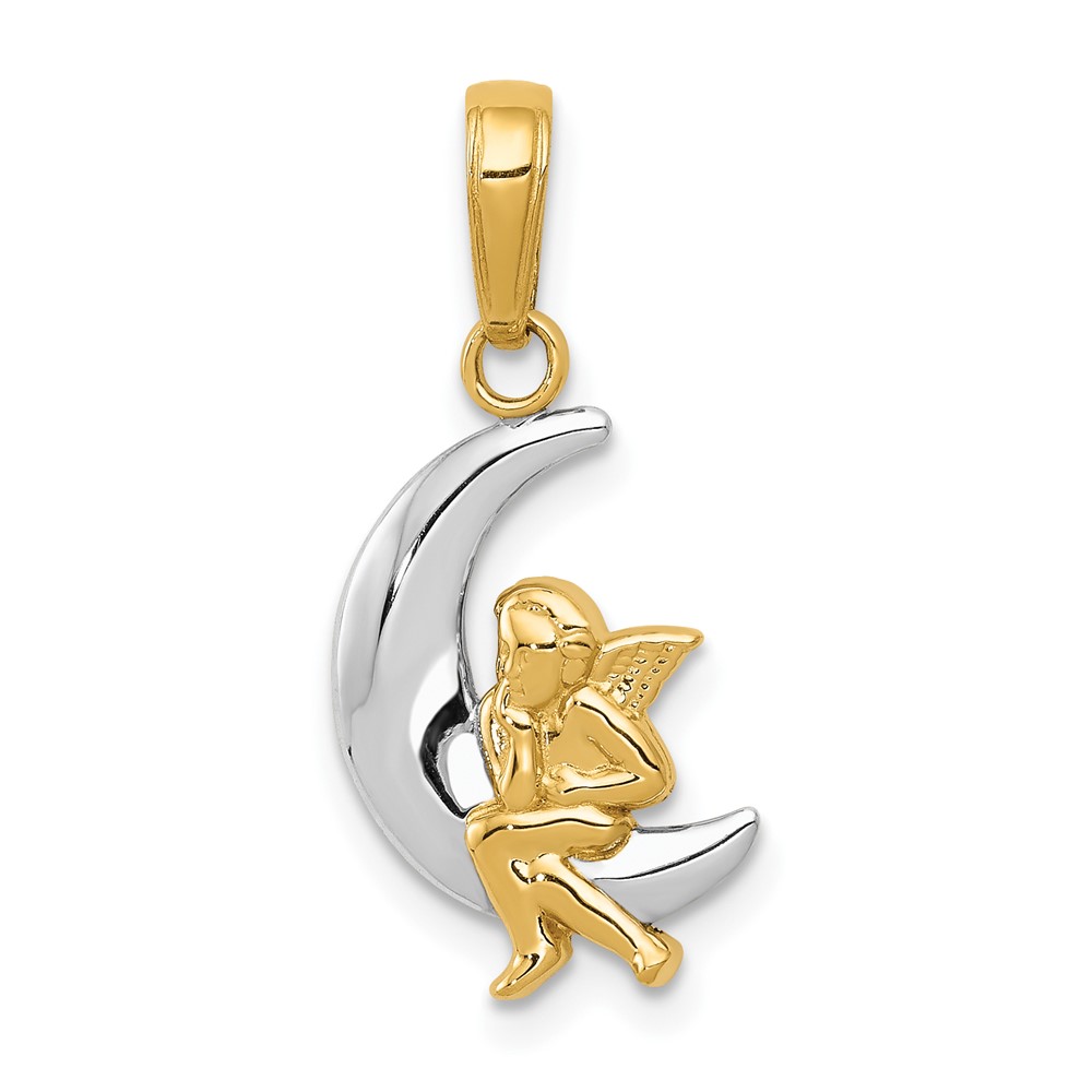 10K4816.jpg 10k & Rhodium Polished Moon w/ Angel Pendant - Image 1