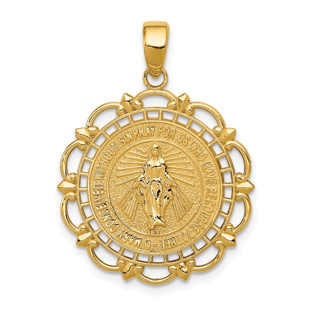 10K5653.jpg 10K Polished Miraculous Medal With Scallop Frame Pendant - Image 1