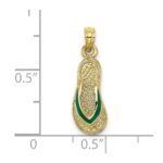 10K 3D W/ Green Enamel Single Flip-Flop Charm - Image 3