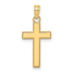 10K Polished Block Style Beaded Edge Cross Charm