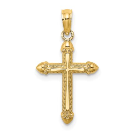 10K Polished w/ Scroll Design Cross Charm