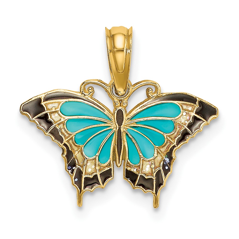 10K8607.jpg 10K Small Aqua Enameled Wings Butterfly Charm - Image 1